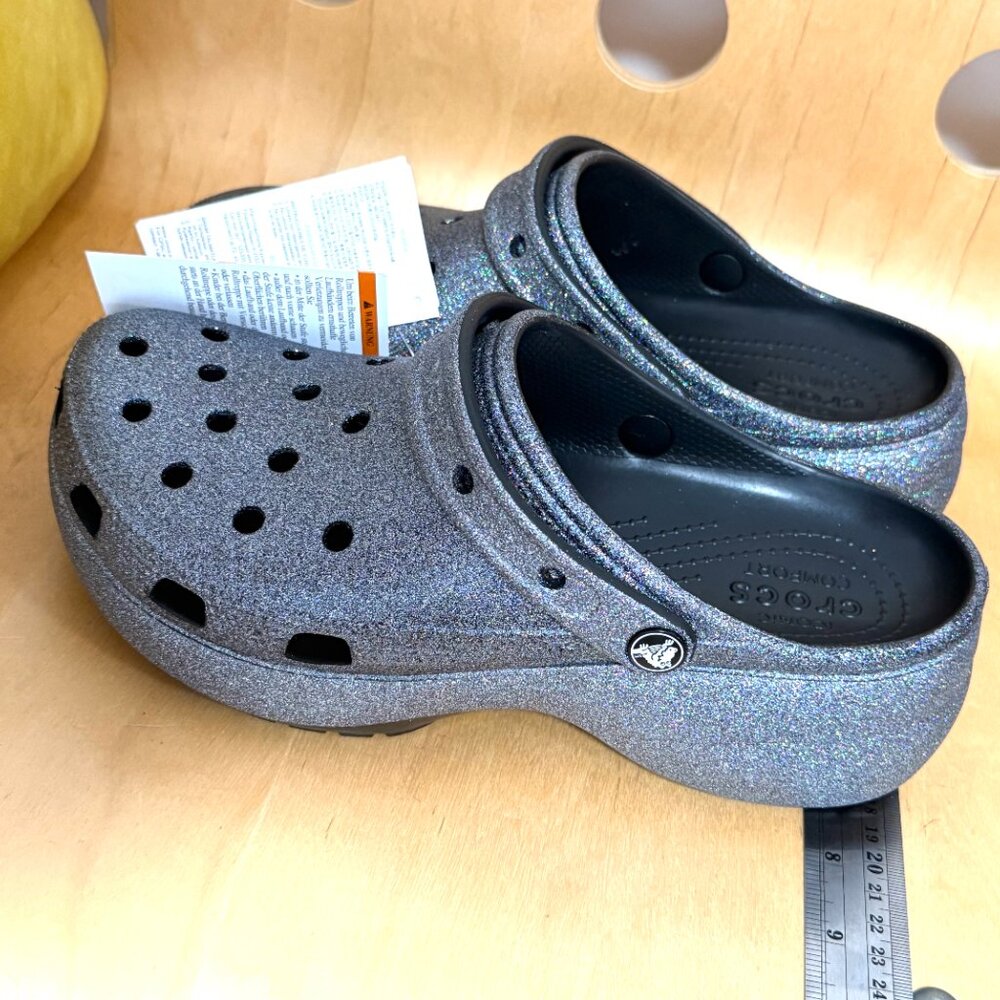 NWT CROCS Silver Glitter Platform Comfort Clogs Womens Size 10 Sparkly New - Picture 10 of 13
